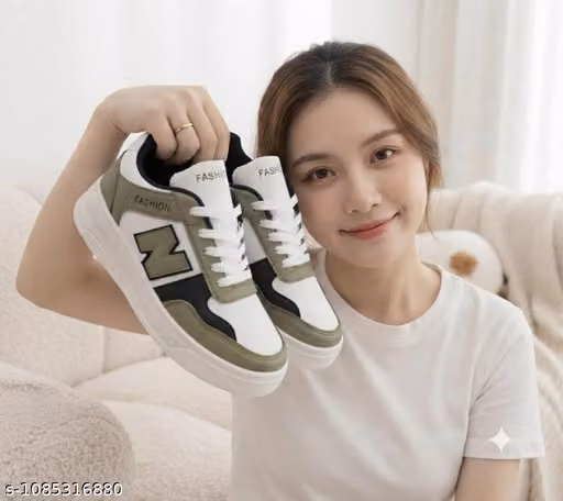 Women’s & Girls’ Olive & White Casual Sneakers Stylish Lace-Up Platform Shoes