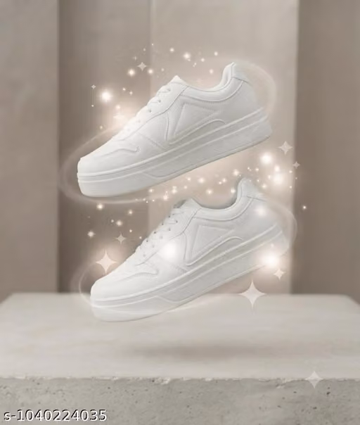 Women’s & Girls’ Full White New Sneakers Shoes Trendy Casual Footwear