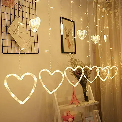 Heart Shape Curtain Light with 138 LED Lights & 12 Hearts