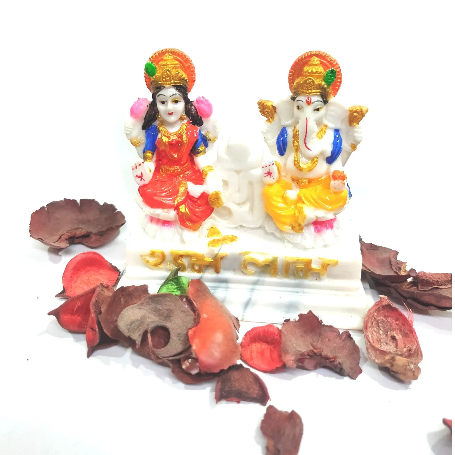 Laxmi Ganesh Marble Dust Statue 17 cm White LG-3