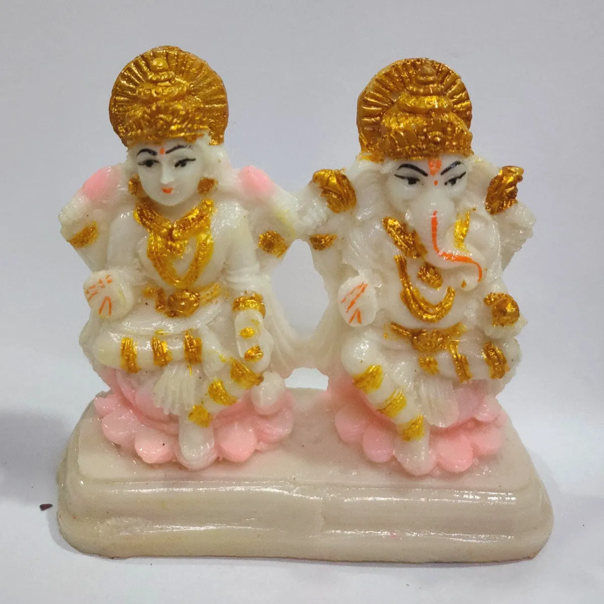Laxmi Ganesh White Marble Dust Statue 11 cm LG-1