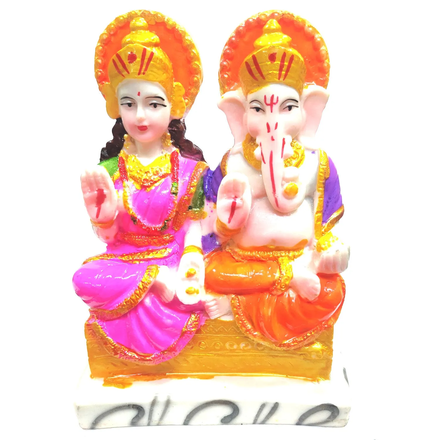Laxmi Ganesh Multicolor Marble Dust Statue 11 cm LG-4