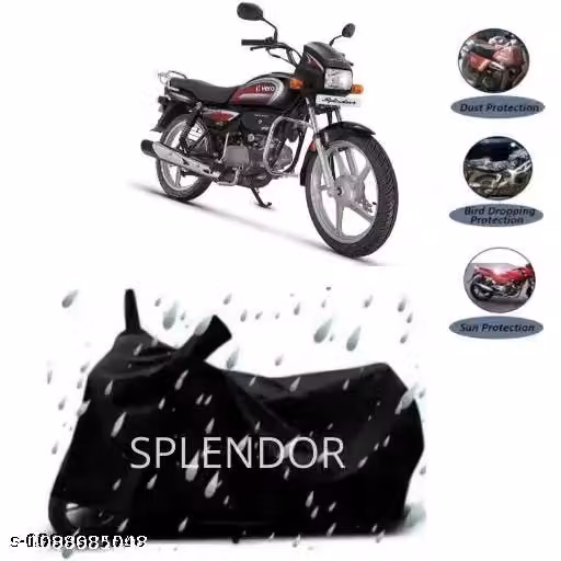 Bike Cover for Hero Splendor – Heavy Duty Waterproof Polyester, Black Full Body
