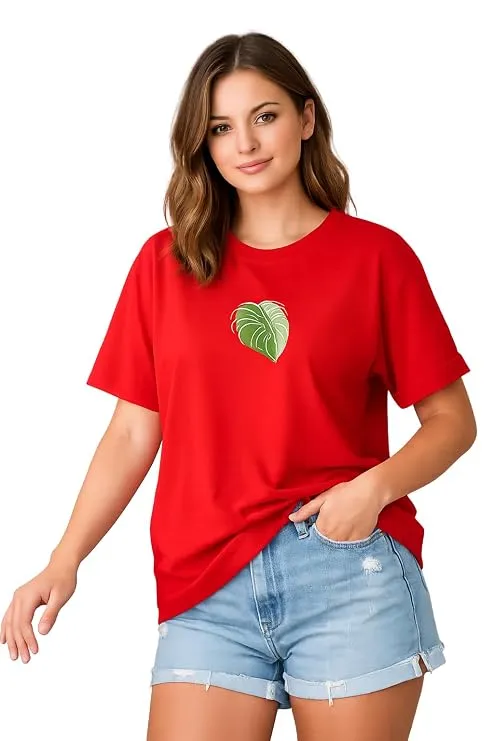 Women’s Oversized Cotton T-Shirt – Monstera Leaf Graphic Print