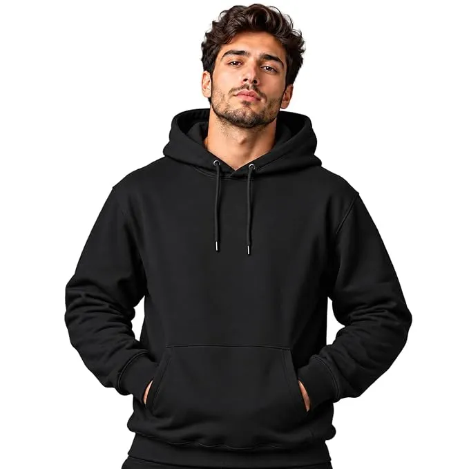 Men’s Heavyweight Cotton Blend Fleece Hoodie – Loose Fit Plain Sweatshirt