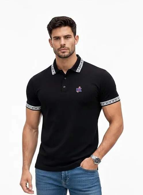 Men’s Cotton Polo Shirt with Jacquard Collar & Cuffs – Regular Fit
