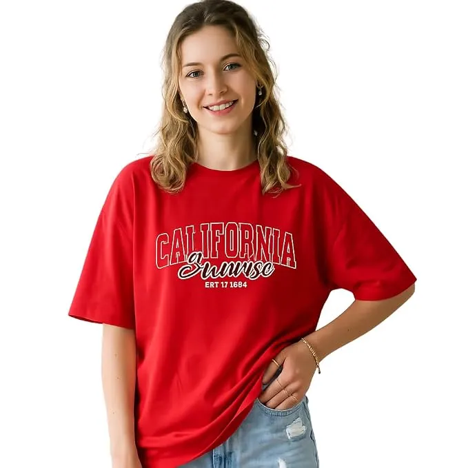 Women’s Oversized Cotton T-Shirt – Vintage California Sunrise Graphic Print