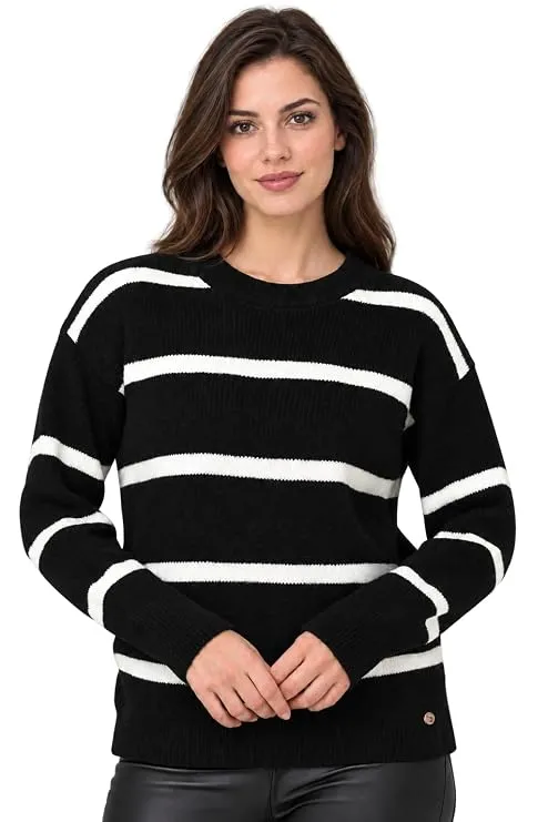 Women’s Hair Yarn Wool Blend Short Length Striped Sweater