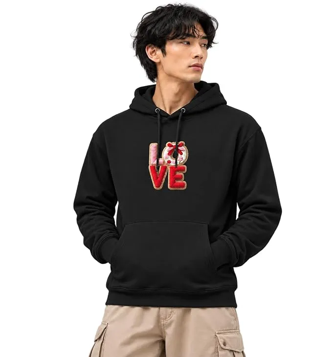 Men’s Love Patch Cotton Blend Fleece Hoodie