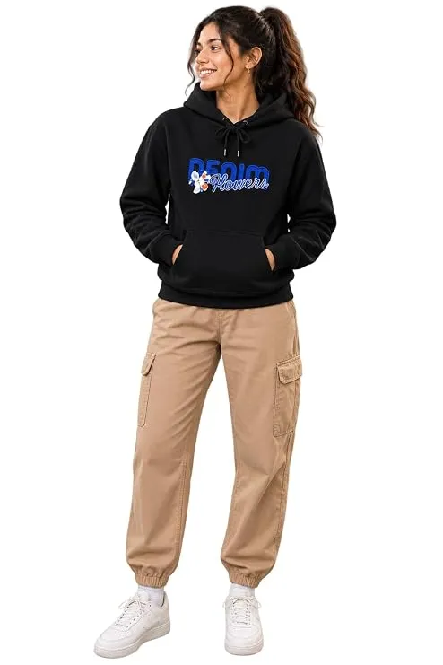 Women’s Cotton Fleece Blue Floral Graphic Hoodie
