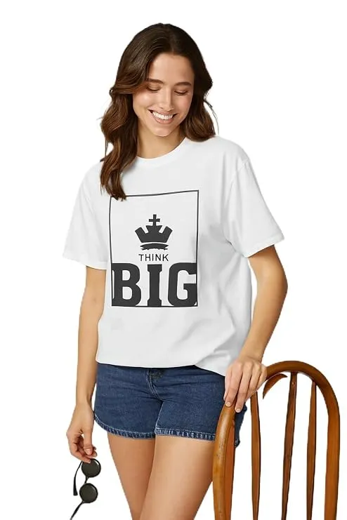 Women’s “Think Big” Crown Graphic Cotton Lycra T-Shirt