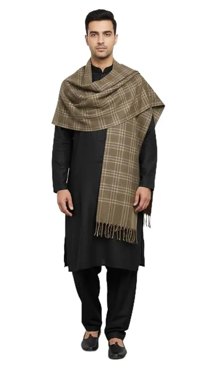 Men’s Pashmina Wool Check Pattern Shawl Lohi