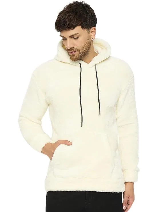 Men’s White Full Sleeve Woolen Hooded Winter Hoodie
