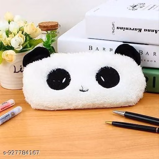 White Fur Velvet Cartoon Pencil Pouch Organizer