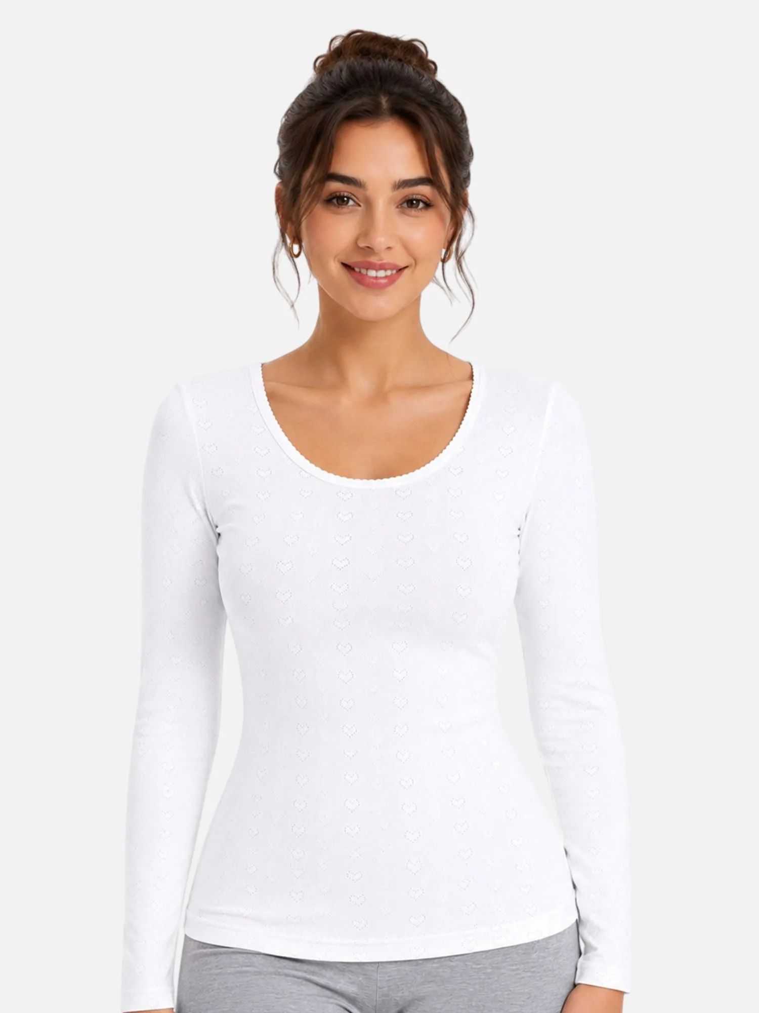 Women’s Rib Eyelet Thermal Top – Round Neck Full Sleeves Long Length