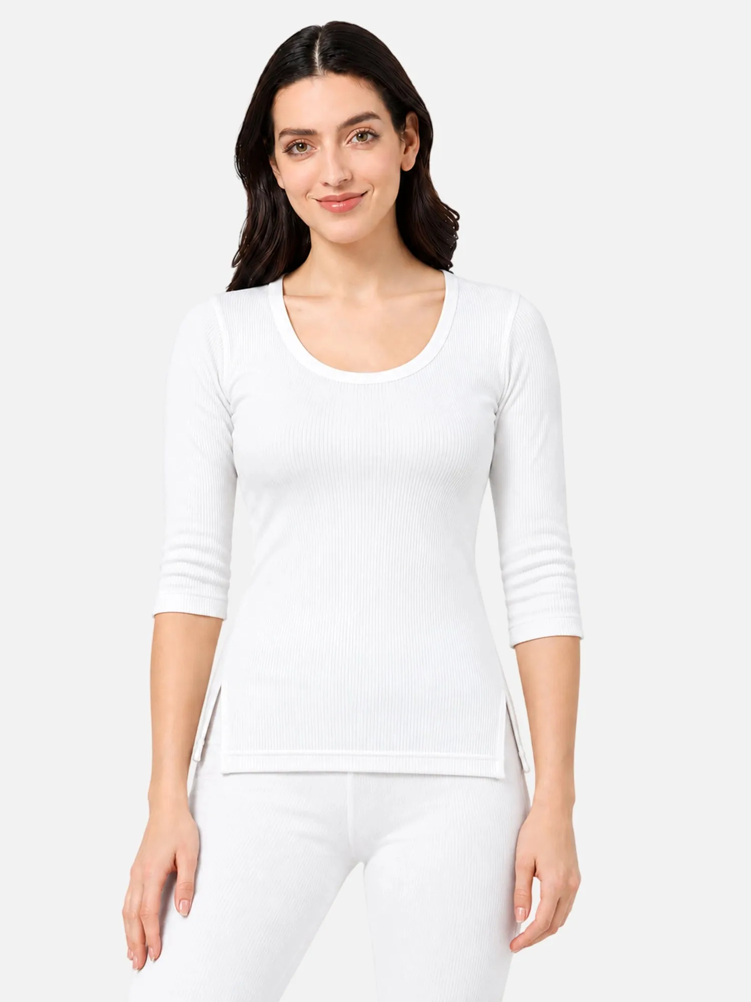 Women’s 100% Cotton Thermal Top – Round Neck Full Sleeves, Long Length Winter Innerwear