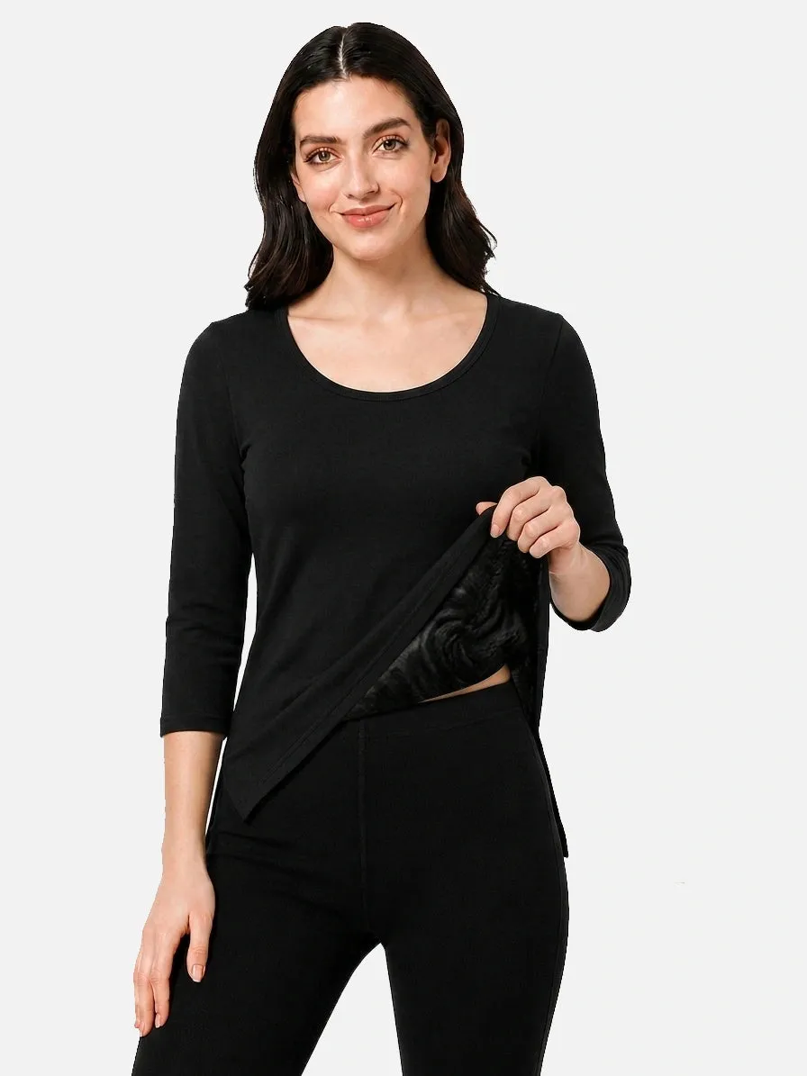 Women’s Fur Fleece Thermal Top – Round Neck Full Sleeves Long Length Winter Wear
