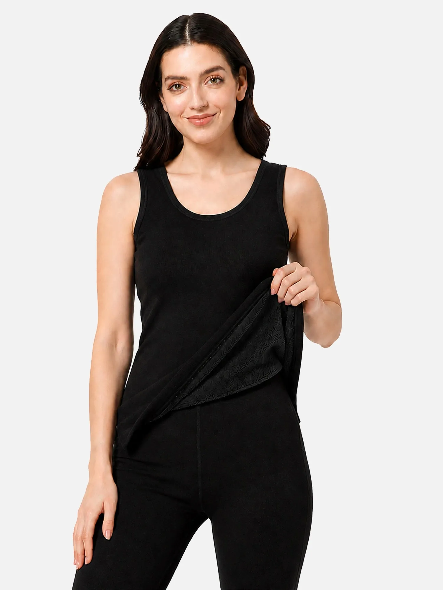 Women’s Fur Fleece Sleeveless Thermal Top – Round Neck Long Length Winter Innerwear