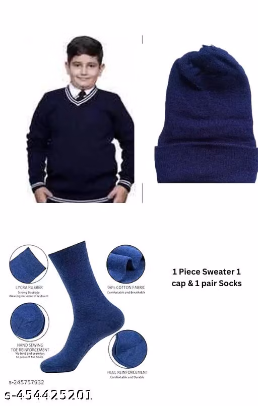 Kids School Uniform Woolen Sweater Cap & Socks Combo Winter Wear