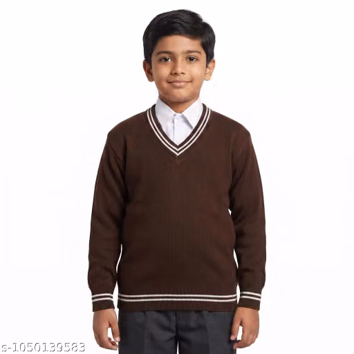 Kids V-Neck Woolen School Uniform Sweater Full Sleeve Winter Wear