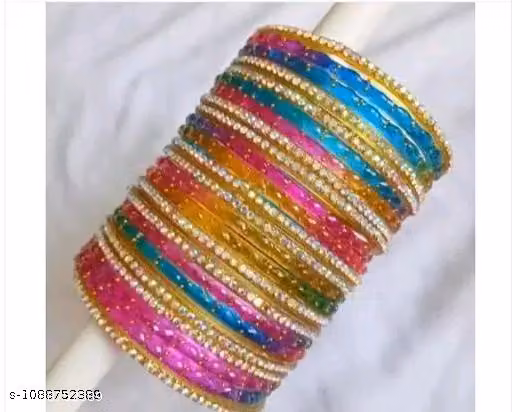Beautiful Multicolor Bangles with Golden Kundan Traditional Fashion Jewellery