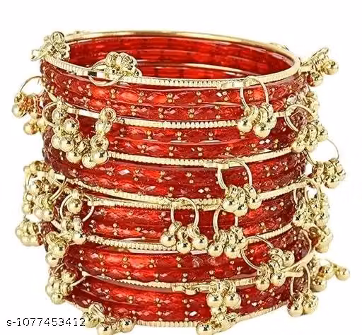 Metal Ghungroo Bangles with Glass Bangles for Women & Girls Pack of 20