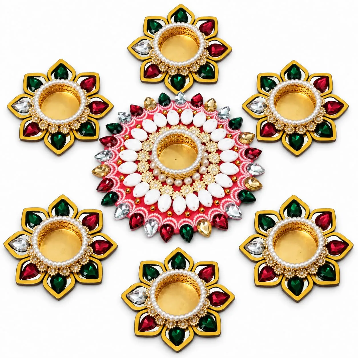 Rangoli Design Tealight Holders Multicolor Decorative MDF Set of 7