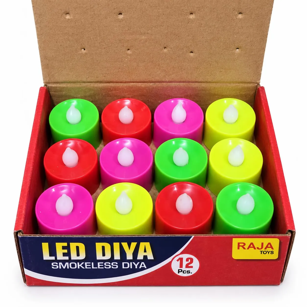 Multicolour LED Tealight Candles Flameless Plastic Diyas Pack of 12