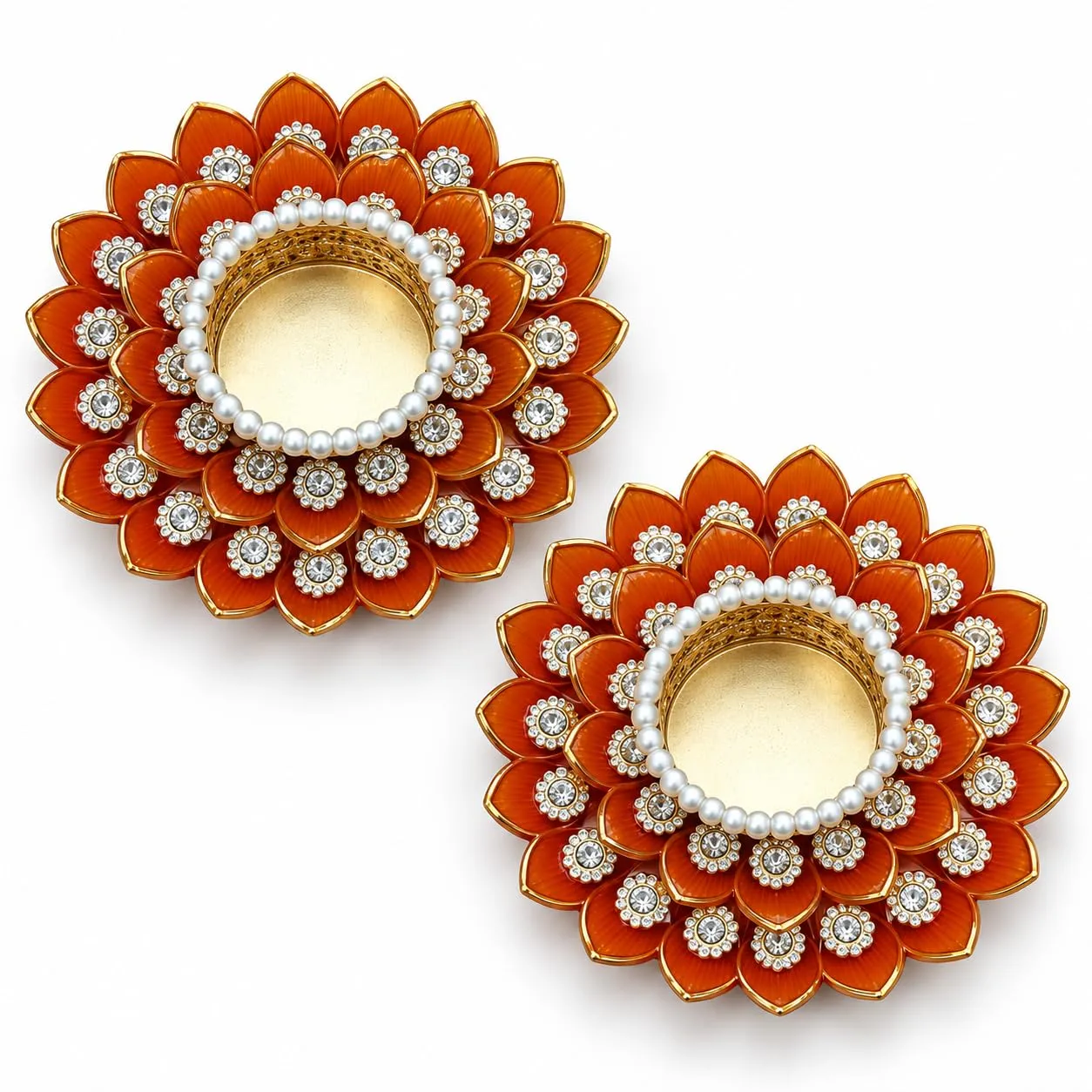 Orange Decorative Floral Tealight Candle Holders Set of 2