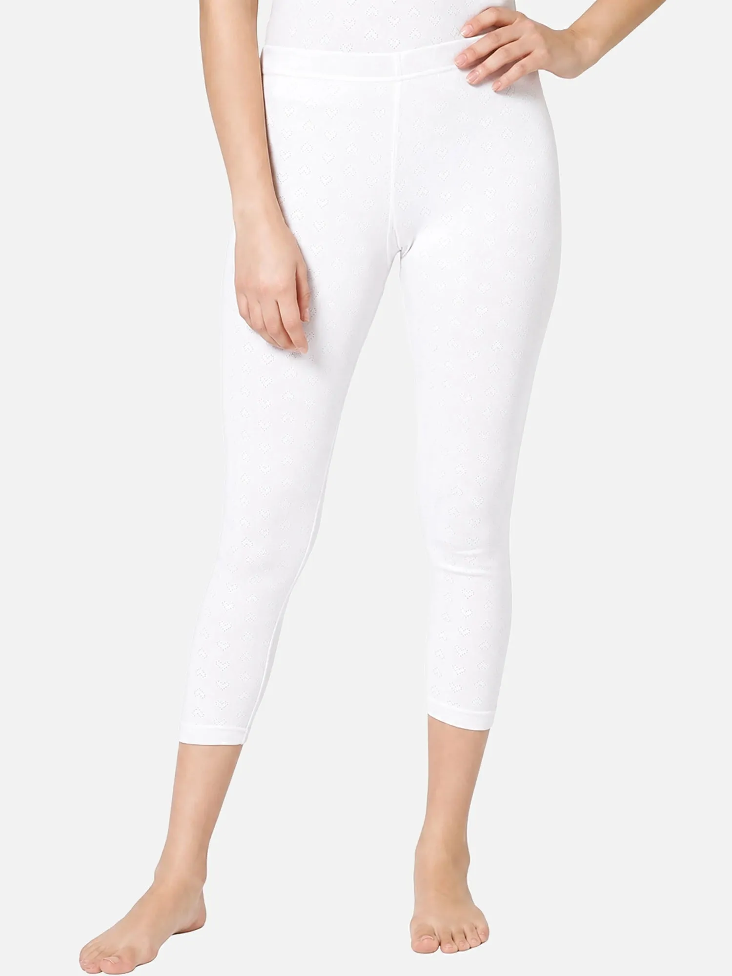 Women’s Rib Eyelet Thermal Bottom – Mid Rise Long Length Winter Innerwear
