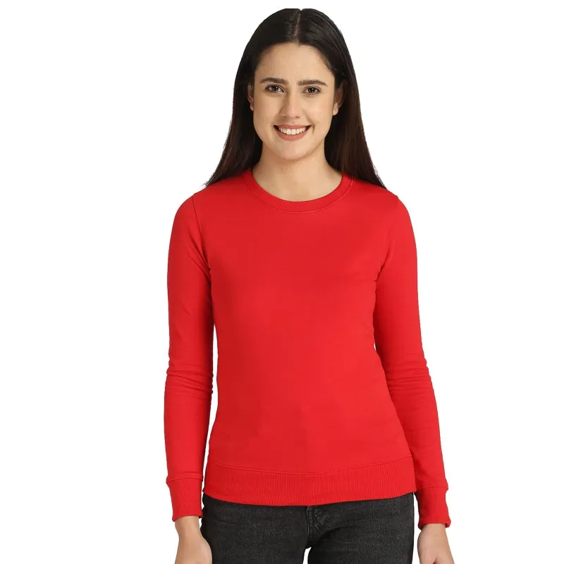 Women’s Solid Fleece Sweatshirt – Full Sleeves Regular Length Winter Wear
