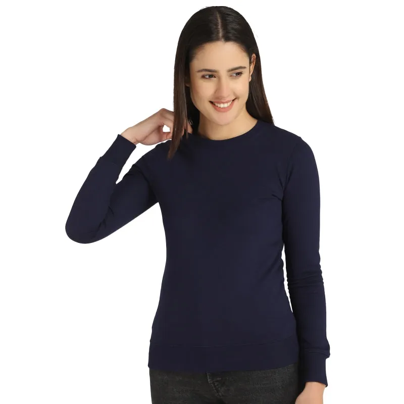 Women’s Stretch Fleece Sweatshirt – Round Neck Full Sleeve Casual Winter Top