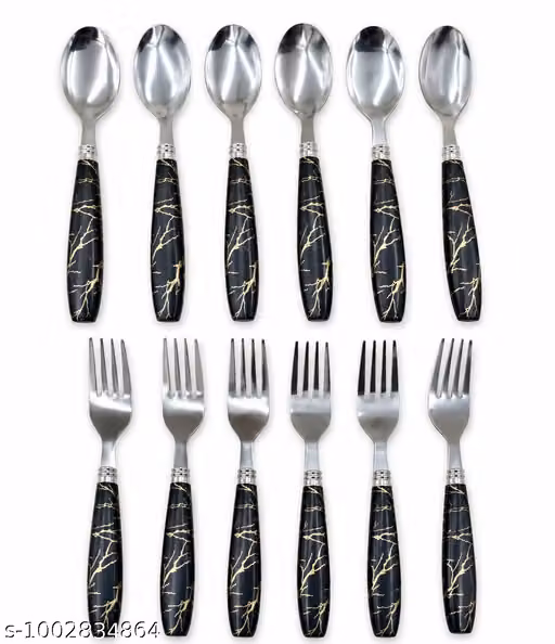 Silver Spoon & Fork Combo Set of 12 Fancy Dining Cutlery