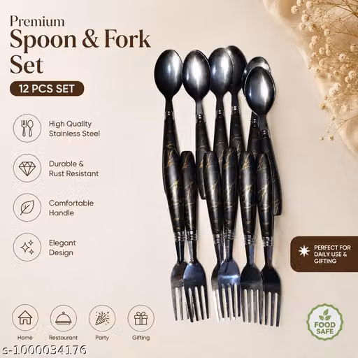 Black Metal Spoon Set of 12