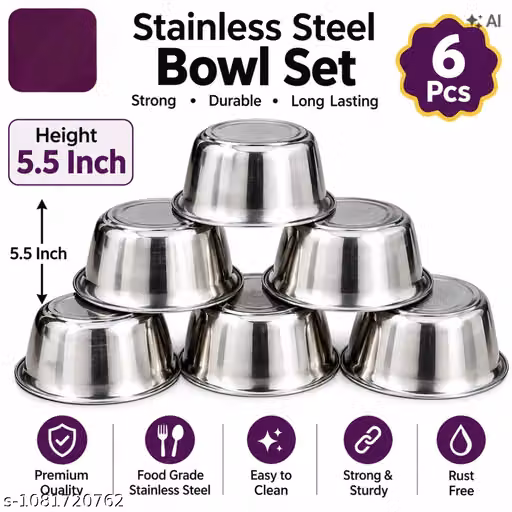 Steel Bowls Set of 6 Daily Use Beautiful Design