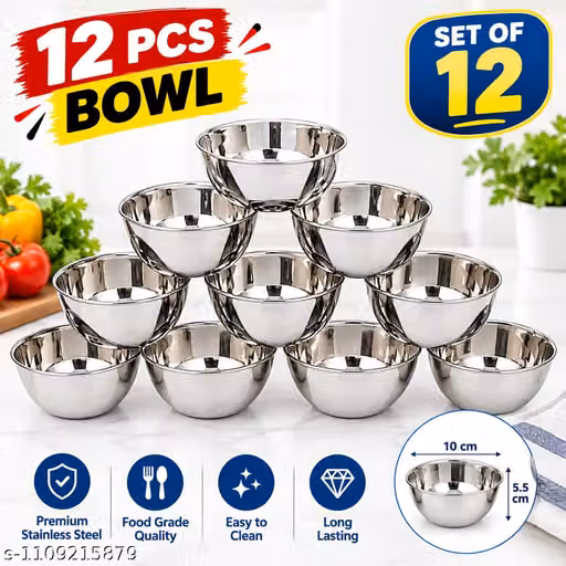Steel Bowls Set of 12 Daily Use Beautiful Design
