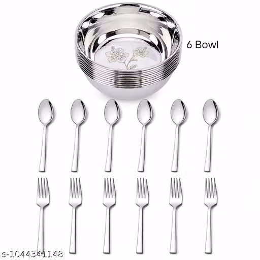 Steel Spoon Fork & Bowl Combo Set