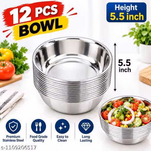 Steel Bowls Set of 12 for Regular Use & Daily Dining