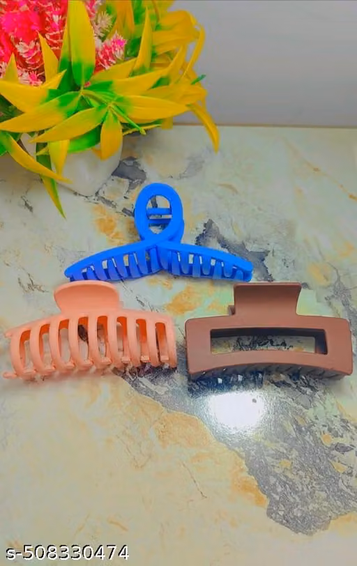 Solid Multicolour Korean Style Hair Claw Clips Set of 3 for Women & Girls