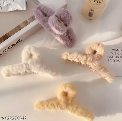 Soft Faux Fur T-Shape Hair Claw Clips Set of 4