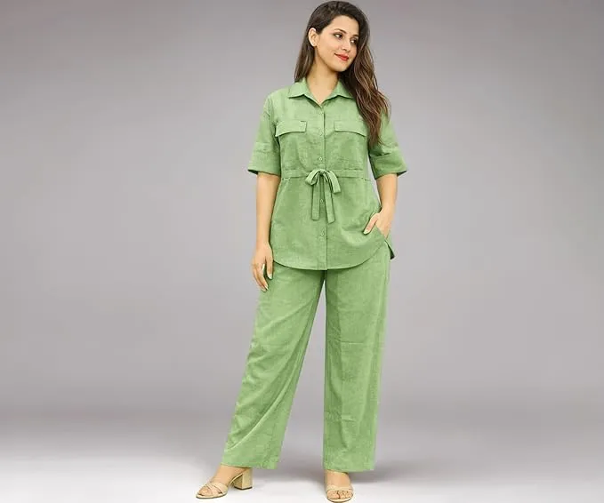 Women’s Premium Twill Linen Shirt Straight Fit Pants Co-ord Set