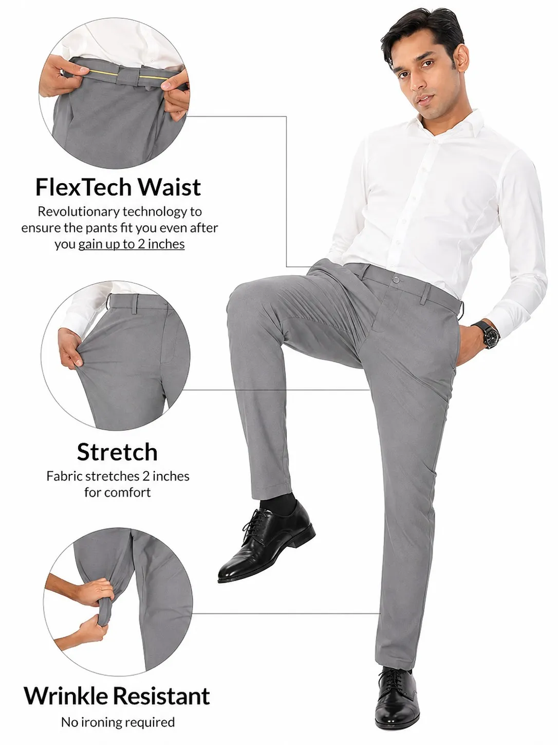 Men’s Formal Trousers – Light Grey Slim Fit Stretchable Office Pants