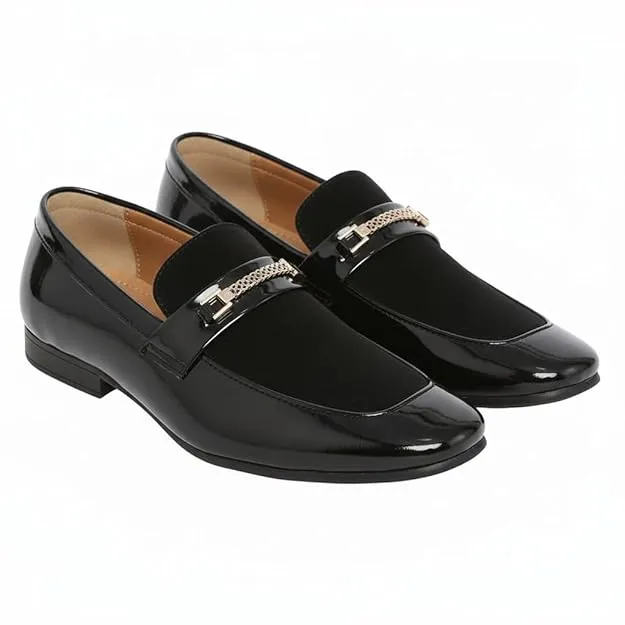 Formal Shoes – Men’s Patent Leather Loafers with Gold Chain, Premium Slip-On