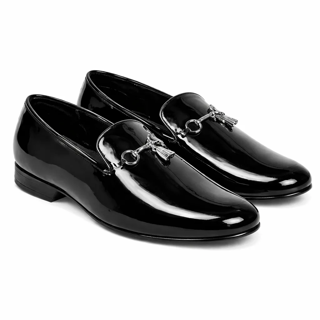 Formal Shoes – Men’s Black Patent Leather Loafers, Glossy Slip-On Party Shoes