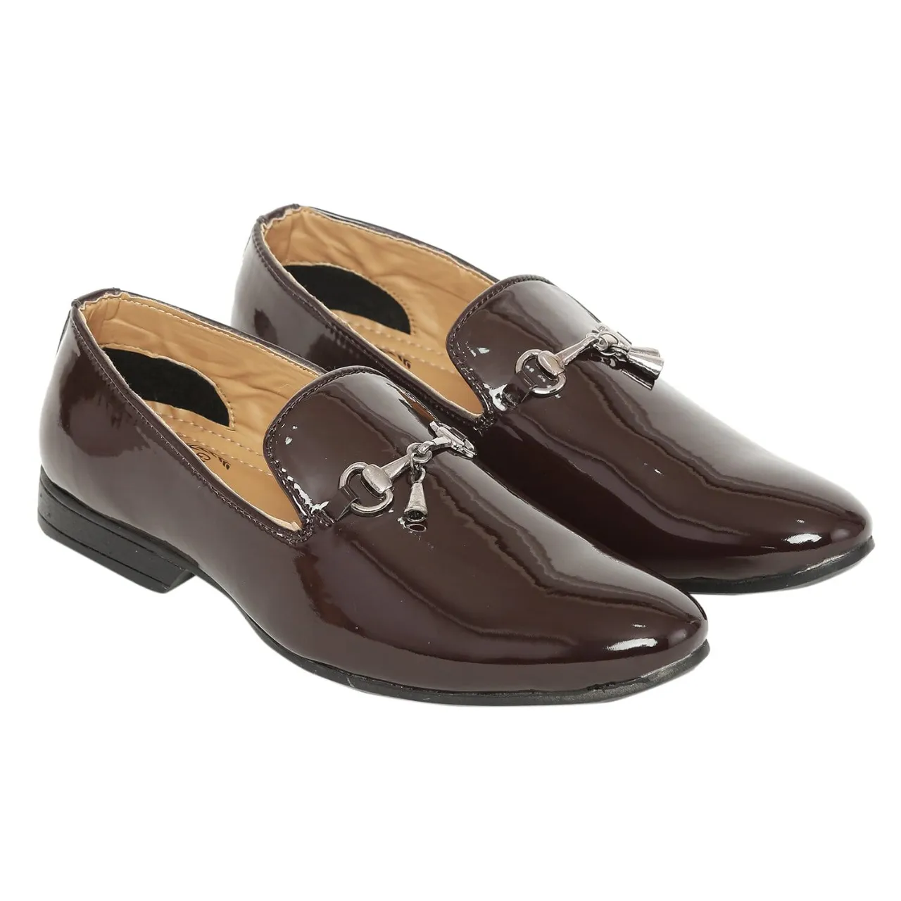 Loafers – Men’s Glossy Patent Slip-On Shoes with Metal Horsebit