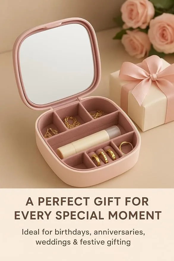 Jewelry Organizer – Travel Storage Box with Mirror & Multiple Compartments
