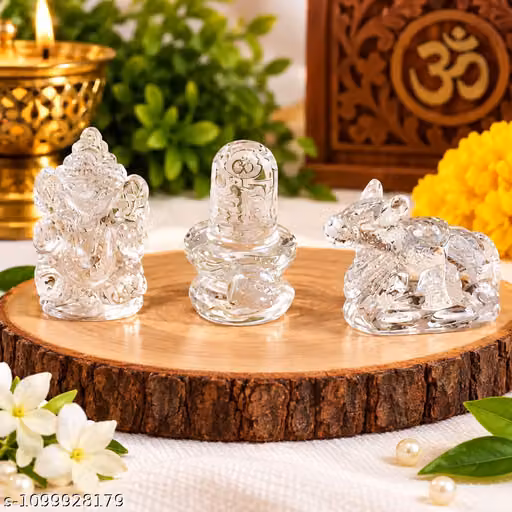 Crystal Shiv Ganesh Pooja Idol Set of 3