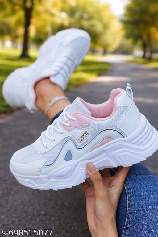 Pink Embellished Mesh Casual Sports Shoes