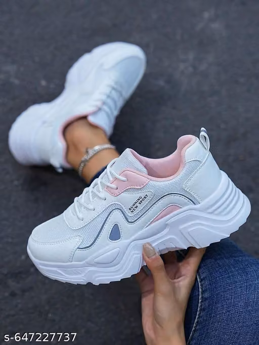 Pink Embellished Mesh Casual Sports Shoes
