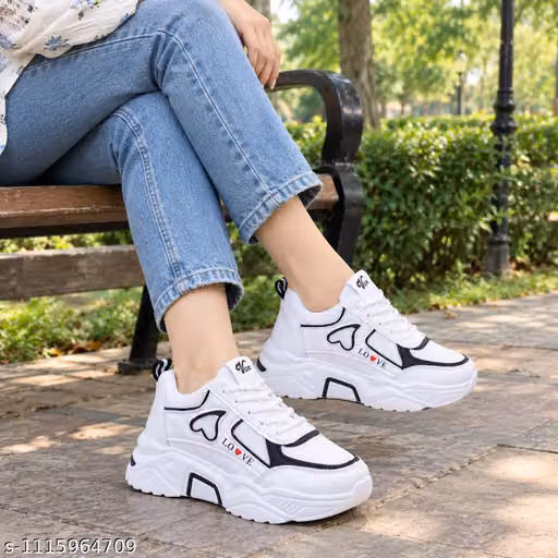 White & Black Heart Design Chunky Sneakers for Women